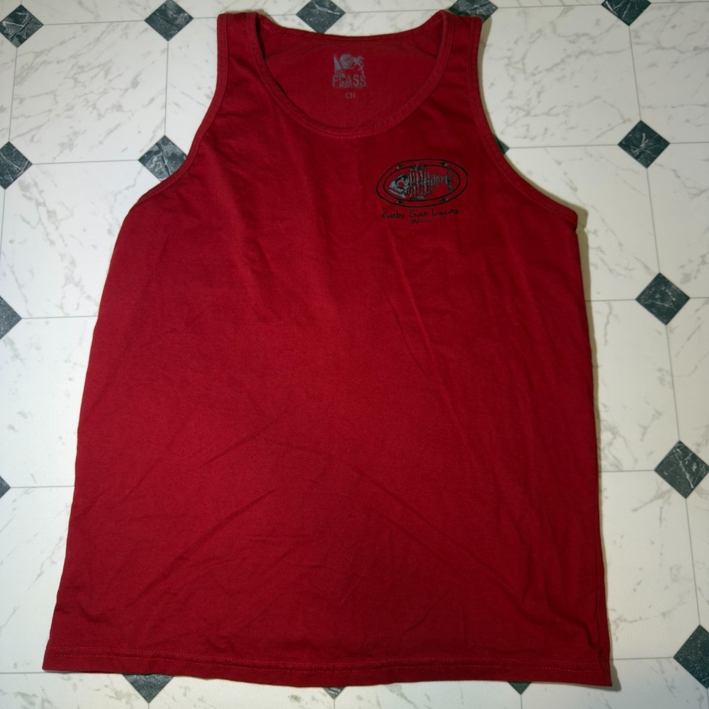 Fleiss Cabo San Lucas Mexico Fish Skeleton Red Tank Top M